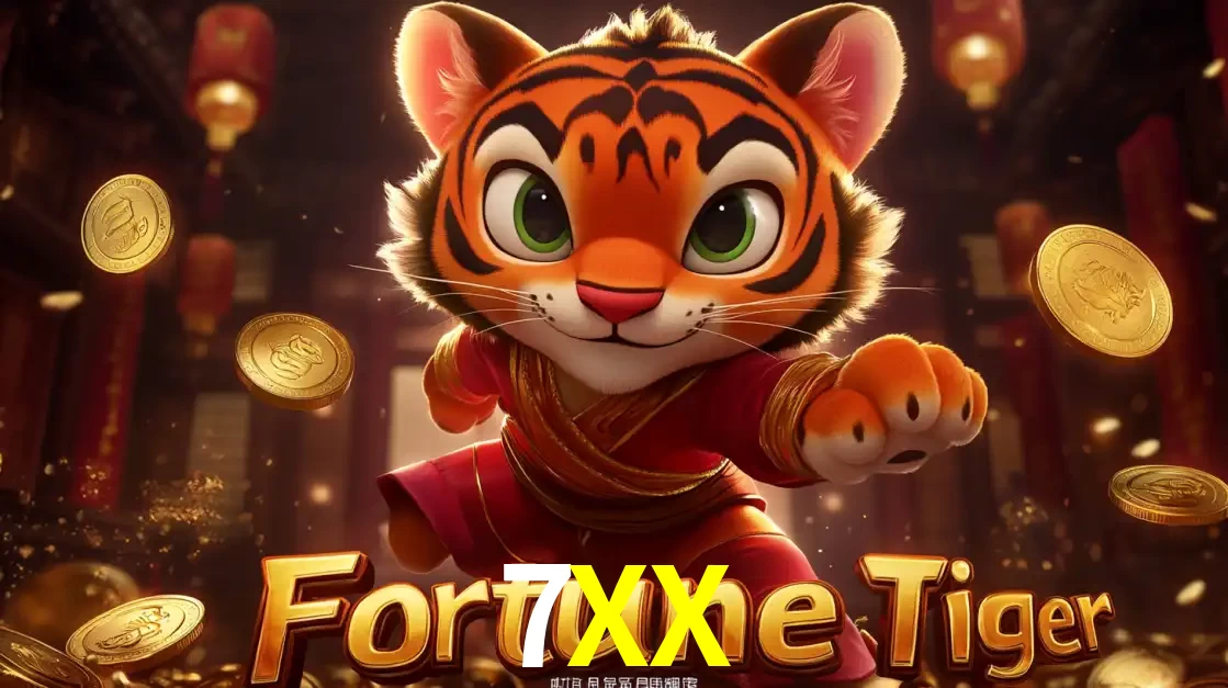 O carismático mascote do jogo de slot Fortune Tiger, um tigre fofo em pose de artes marciais, pronto para trazer sorte e multiplicadores de ganhos no cassino online 7XX.