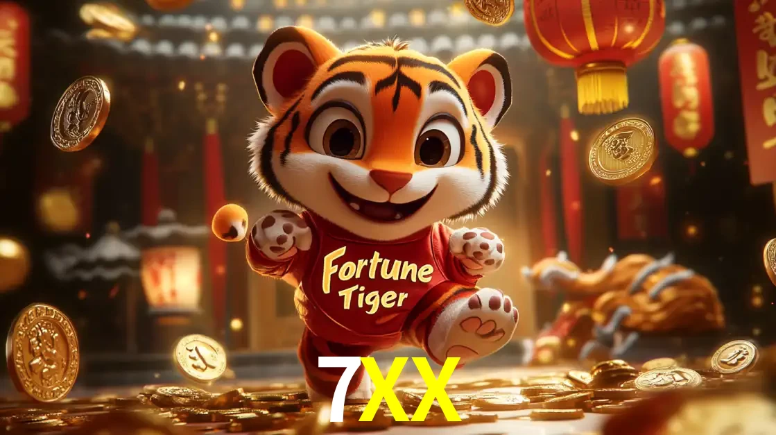 O alegre personagem do Fortune Tiger correndo sobre um caminho de moedas de ouro, simbolizando os grandes prêmios e a diversão do popular jogo de slot do 7XX.