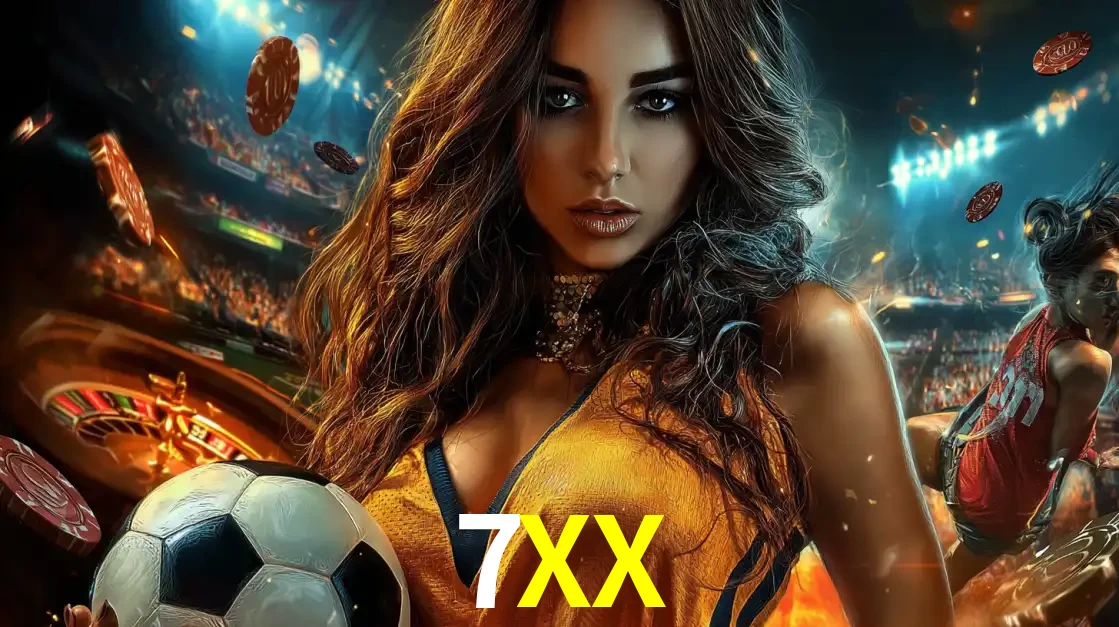 Mulher segurando uma bola de futebol em uma montagem que mistura a paixão esportiva com a emoção da roleta de cassino, tudo disponível na plataforma 7XX.